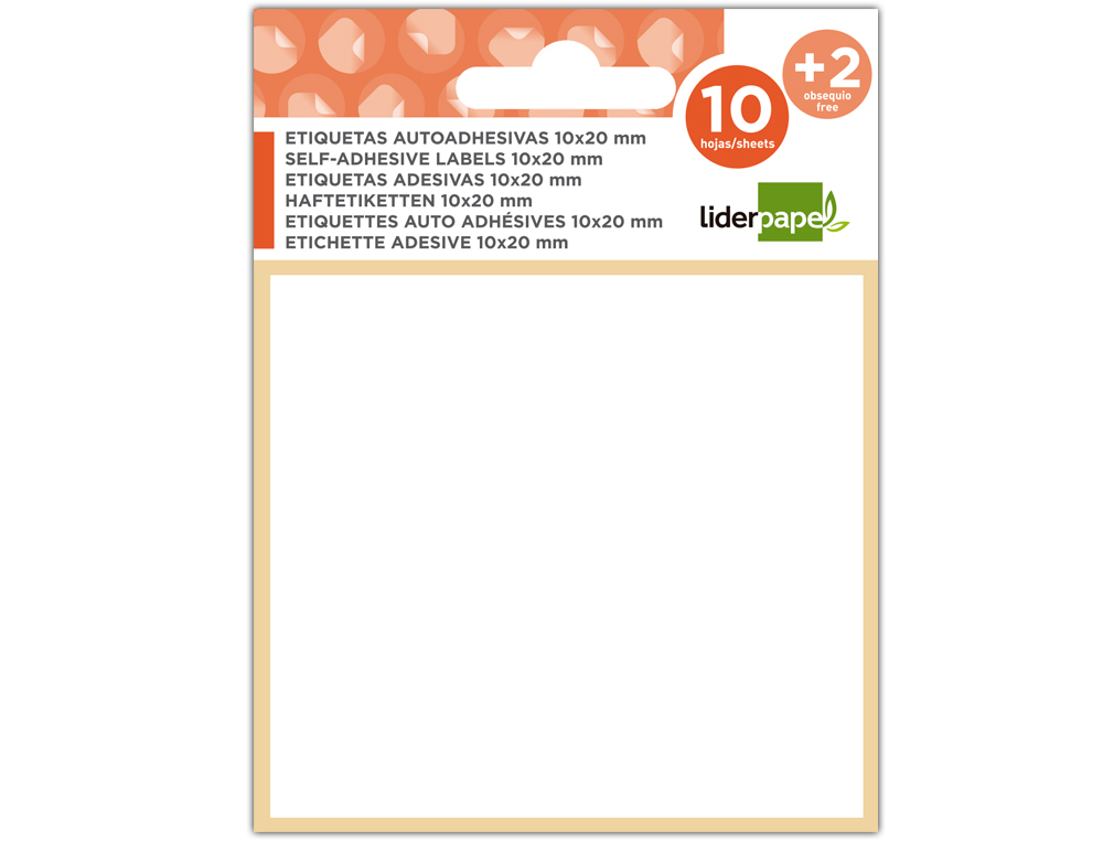 TIQUETTE ADHSIVE LIDERPAPEL 8X12MM COLORIS BLANC CRITURE MANUELLE POCHETTE 10 FEUILLES + 2 GRATUITES 8640 UNITS