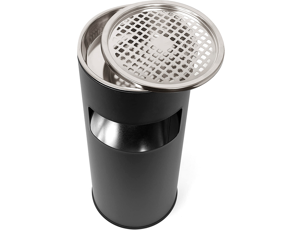CENDRIER Q-CONNECT CORBEILLE MÉTALLIQUE CYLINDRIQUE 12L 250X615MM GRILLE RETRAIT MÉGOTS COLORIS NOIR