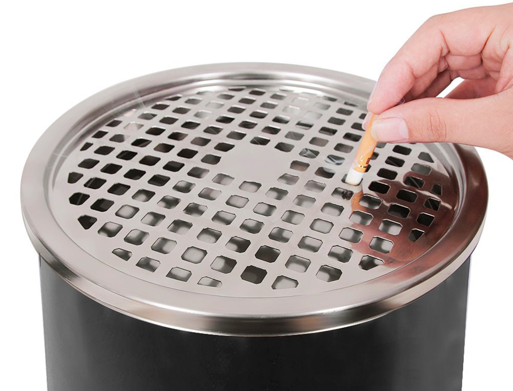 CENDRIER Q-CONNECT CORBEILLE MÉTALLIQUE CYLINDRIQUE 12L 250X615MM GRILLE RETRAIT MÉGOTS COLORIS NOIR