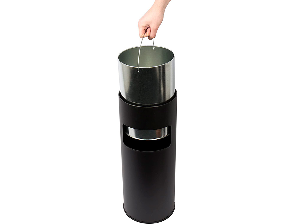 CENDRIER Q-CONNECT CORBEILLE MÉTALLIQUE CYLINDRIQUE 12L 250X615MM GRILLE RETRAIT MÉGOTS COLORIS NOIR