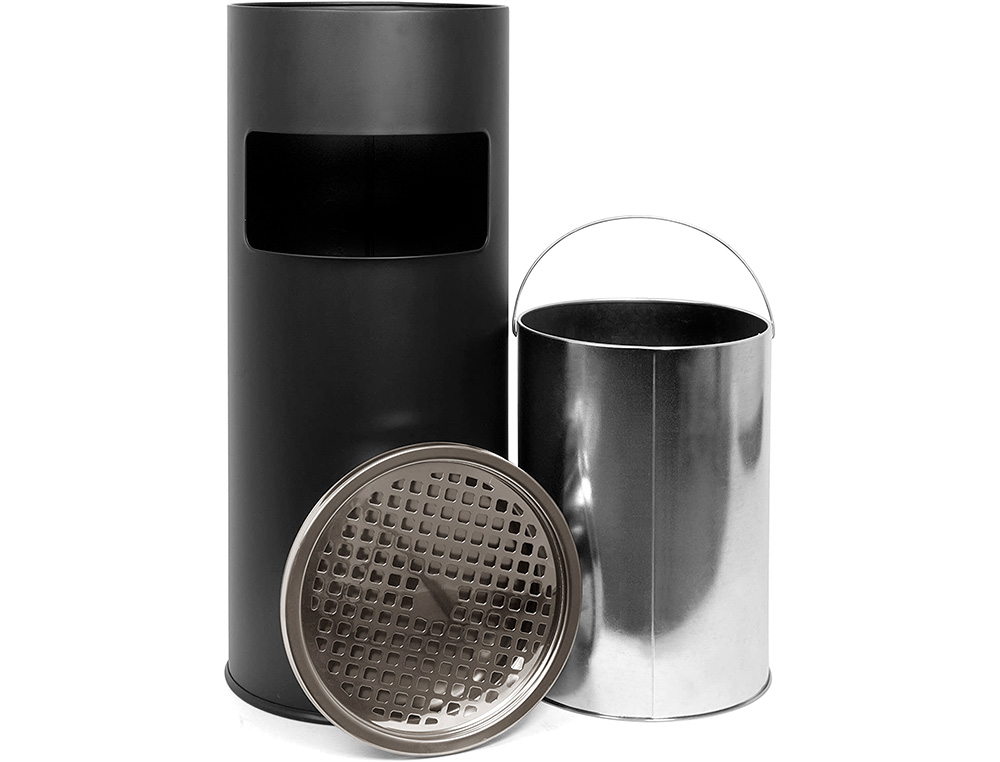 CENDRIER Q-CONNECT CORBEILLE MÉTALLIQUE CYLINDRIQUE 12L 250X615MM GRILLE RETRAIT MÉGOTS COLORIS NOIR