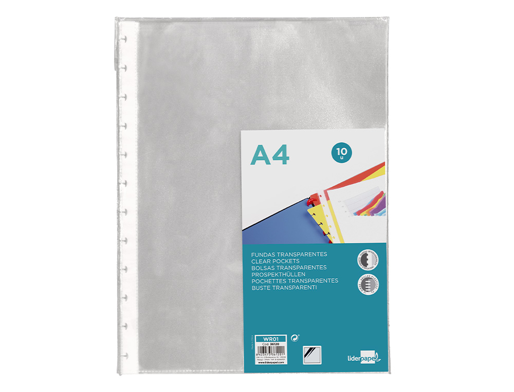 POCHETTE LIDERPAPEL POLYPROPYLNE RECHARGE PROTGE-DOCUMENTS A4 210X297MM 70 MICRONS LOT 10 UNITS