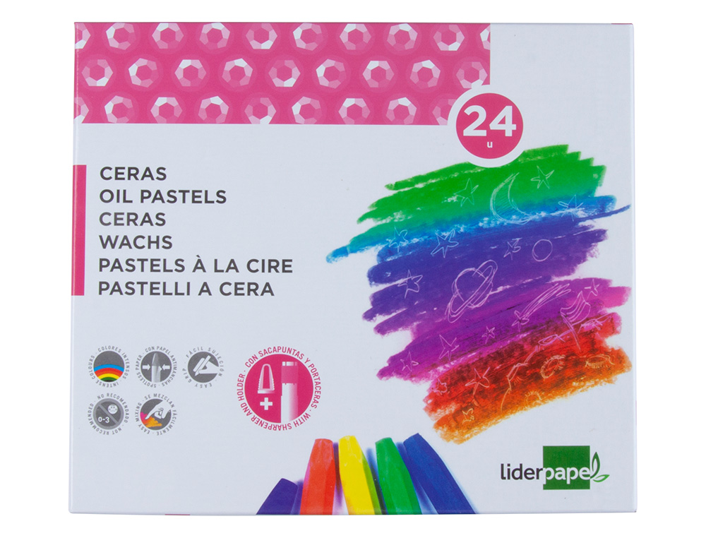 CRAYON CIRE LIDERPAPEL 75MM DIAMTRE 12MM TAILLE-CRAYONS ET PORTE-CRAYONS OFFERTS COLORIS BRILLANTS BOTE 24 UNITS