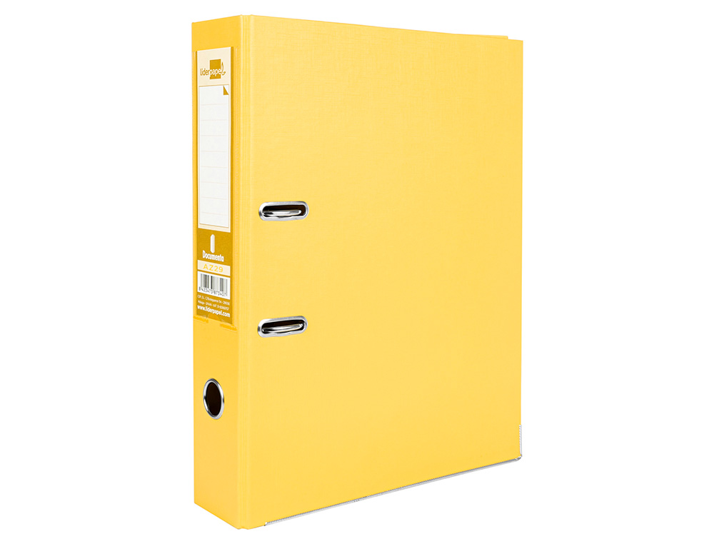 CLASSEUR LEVIER LIDERPAPEL DOCUMENTA A4+ CARTON REMBORDE DOS 75MM RADO METALLIQUE      COLORIS JAUNE