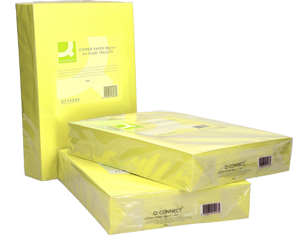 PAPIER COULEUR Q-CONNECT MULTIFONCTION A4 80G/M2 UNICOLORE JAUNE NÉON RAMETTE 500 FEUILLES