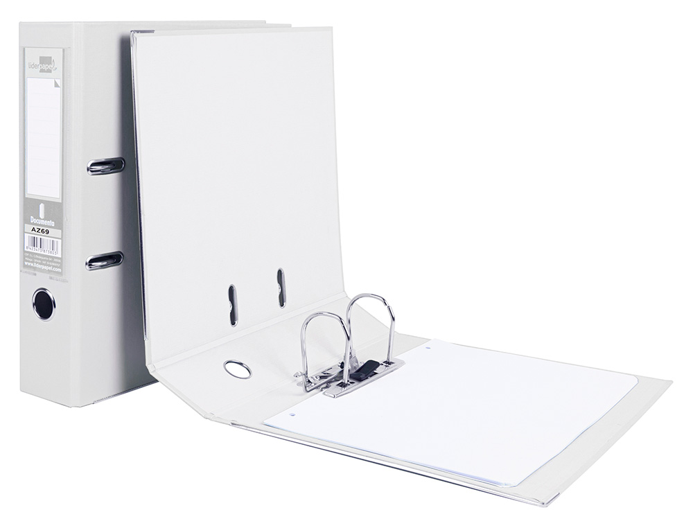 CLASSEUR LEVIER LIDERPAPEL A4 DOCUMENTA CARTON REMBORDÉ PVC 1,9MM DOS 75MM RADO MÉTALLIQUE COLORIS BLANC