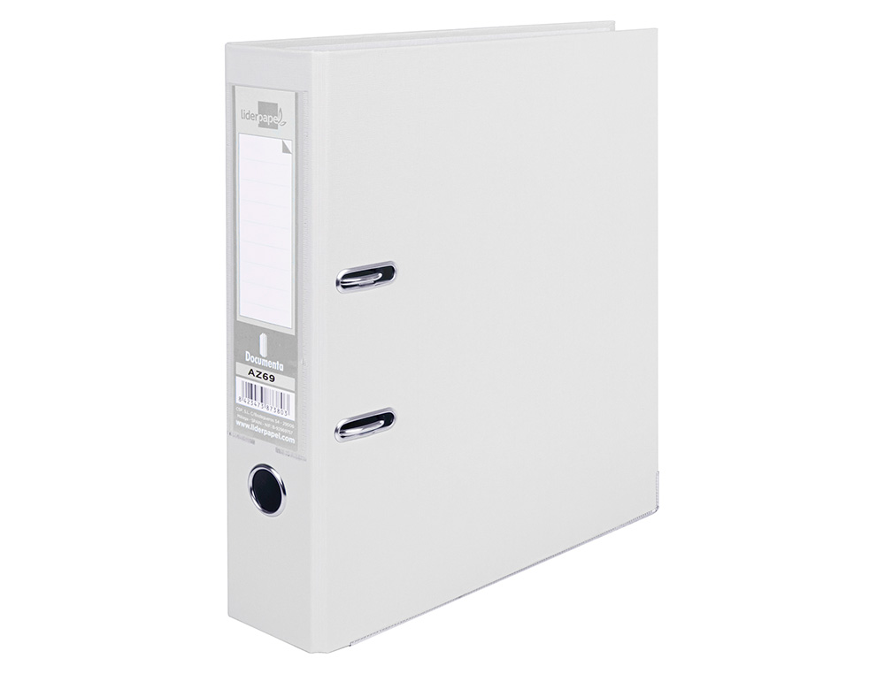 CLASSEUR LEVIER LIDERPAPEL A4 DOCUMENTA CARTON REMBORDÉ PVC 1,9MM DOS 75MM RADO MÉTALLIQUE COLORIS BLANC