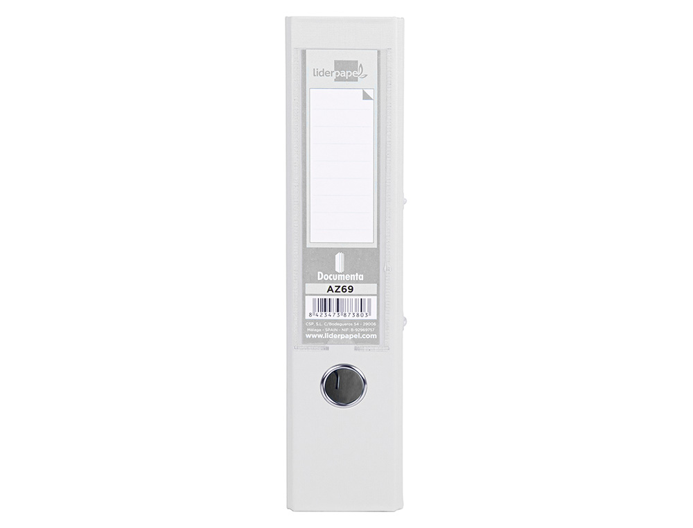 CLASSEUR LEVIER LIDERPAPEL A4 DOCUMENTA CARTON REMBORDÉ PVC 1,9MM DOS 75MM RADO MÉTALLIQUE COLORIS BLANC