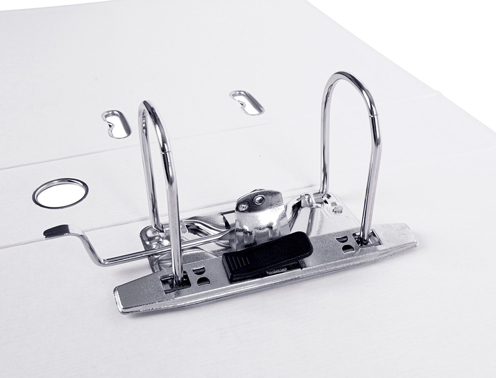 CLASSEUR LEVIER LIDERPAPEL A4 DOCUMENTA CARTON REMBORDÉ PVC 1,9MM DOS 75MM RADO MÉTALLIQUE COLORIS BLANC