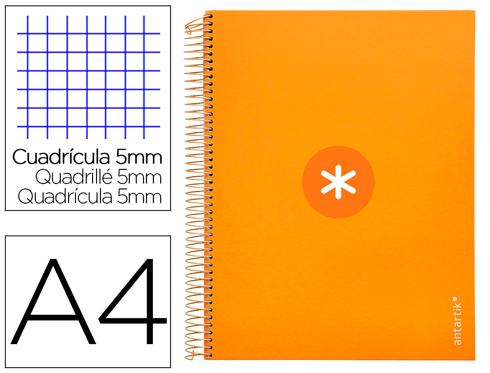 CAHIER SPIRALE ANTARTIK A4 240P 90G REMBORDE 5X5MM       MICROPERFORE 5 BANDES 4 TROUS COLORIS JAUNE MOUTARDE