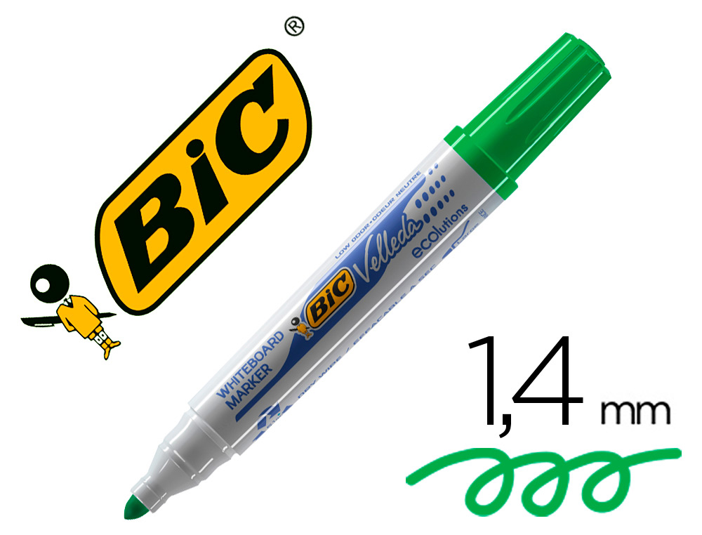 MARQUEUR BIC VELLEDA 1701 EFFAABLE POINTE OGIVE TRAC 1.5MM ENCRE BASE ALCOOL INODORE CORPS PLASTIQUE VERT