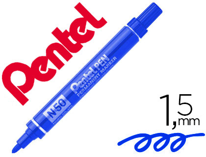 MARQUEUR PENTEL N50 PERMANENT POINTE OGIVE 4.3MM ENCRE  SOLVANT INDLBILE TOUS SUPPORTS CORPS MTAL BLEU