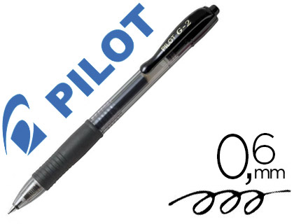 ROLLER PILOT G2 10 ECRITURE MOYENNE 0.6MM ENCRE GEL RETRACTABLE RECHARGEABLE CORPS TRANSLUCIDE GRIP CAOUTCHOUC NOIR