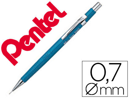 PORTE-MINE PENTEL P200 0.7MM EMBOUT ET AGRAFE MTALLIQUES CANON FIXE LONGUEUR 4 MM GOMME RECHARGEABLE CORPS BLEU