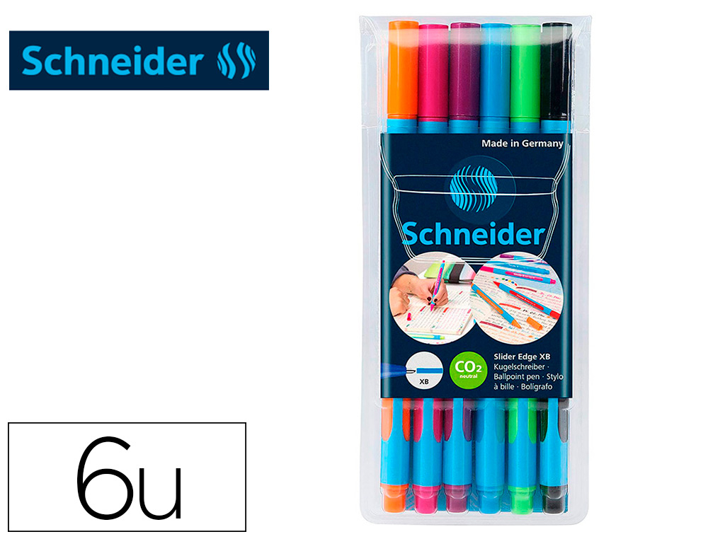 STYLO-BILLE SCHNEIDER SLIDER EDGE XB COULEURS ASSORTIES PACK 6 UNITES