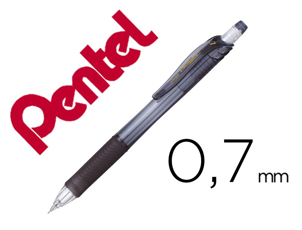 PORTE-MINES PENTEL ENERGIZE CANON FIXE MINE 0,7MM GRIP    CAOUTCHOUC GOMME AVEC CAPUCHONCORPS COLORIS NOIR TRANSLUCIDE