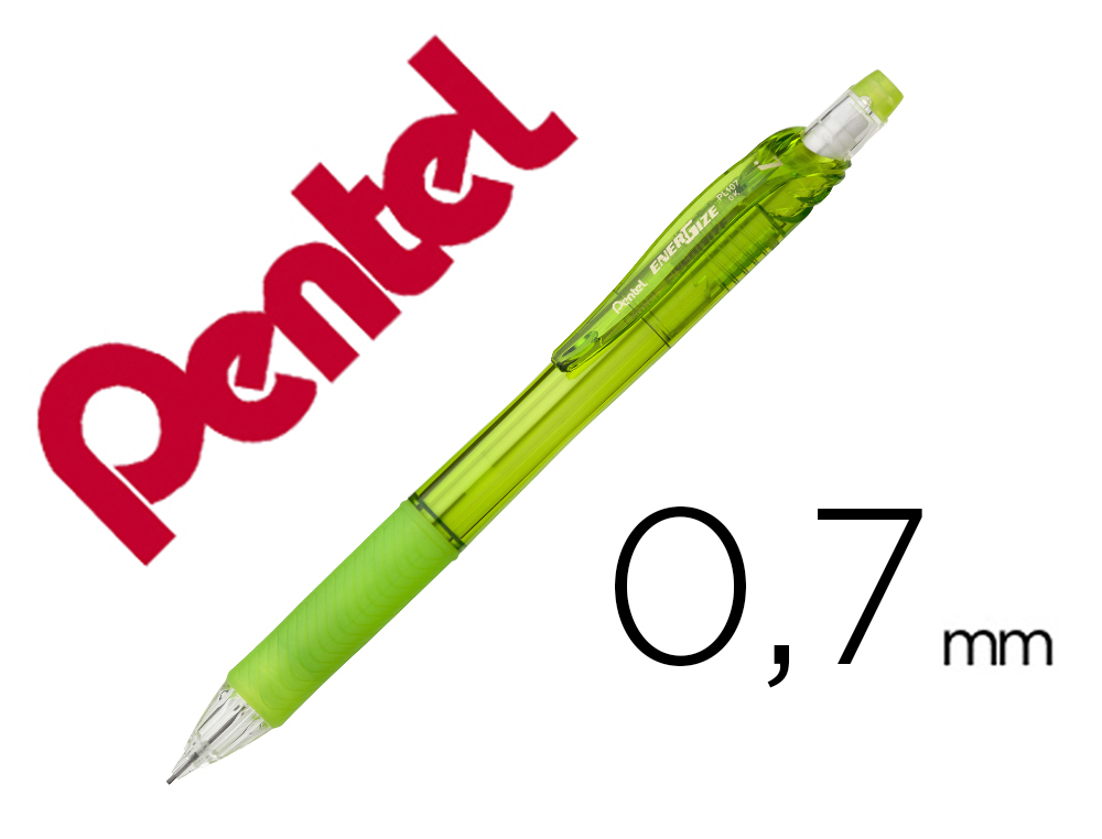 PORTE-MINES PENTEL ENERGIZE CANON FIXE MINE 0,7MM GRIP    CAOUTCHOUC GOMME AVEC CAPUCHONCORPS COLORIS VERT TRANSLUCIDE