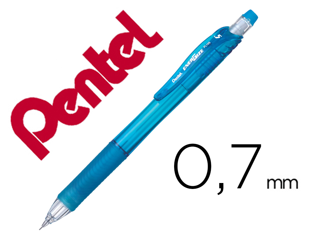 PORTE-MINES PENTEL ENERGIZE CANON FIXE MINE 0,7MM GRIP    CAOUTCHOUC GOMME AVEC CAPUCHONCORPS COLORIS BLEU TRANSLUCIDE