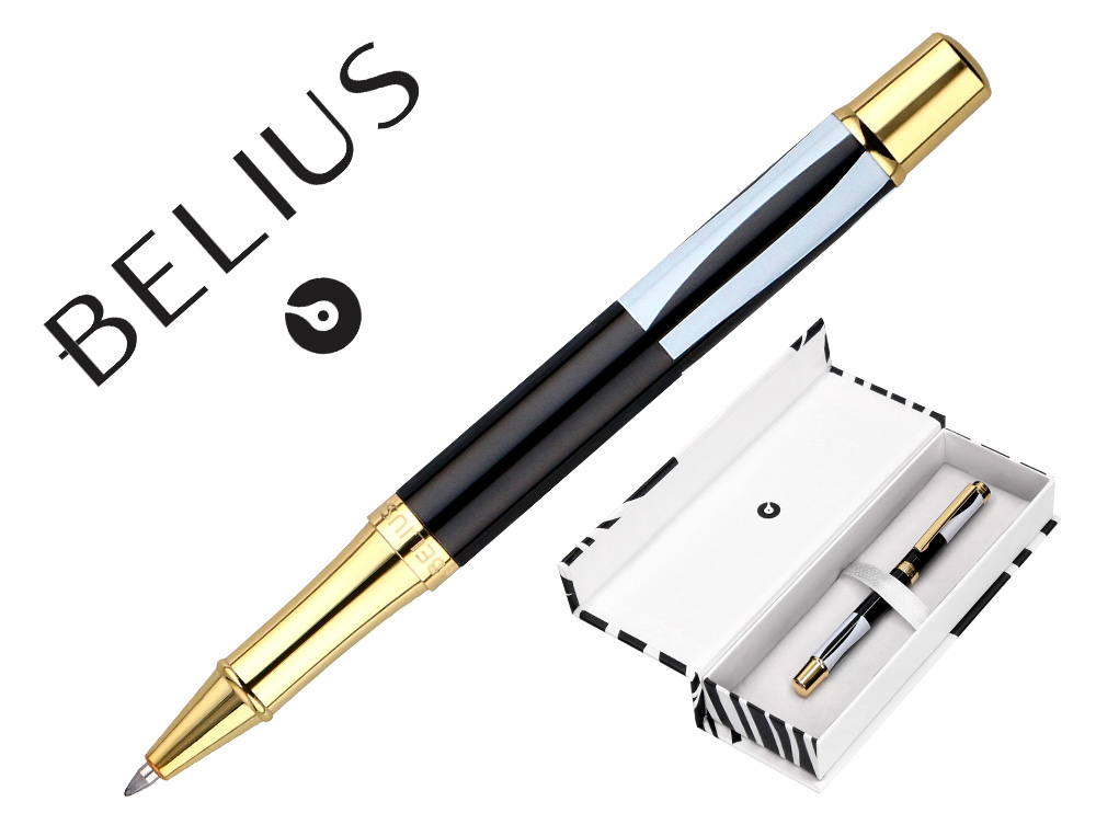 ROLLER BELIUS B&W ALUMINIUM ATTRIBUTS OR ENCRE NOIRE      COLORIS BLANC ZEBRURES NOIRES DANS COFFRET CADEAU