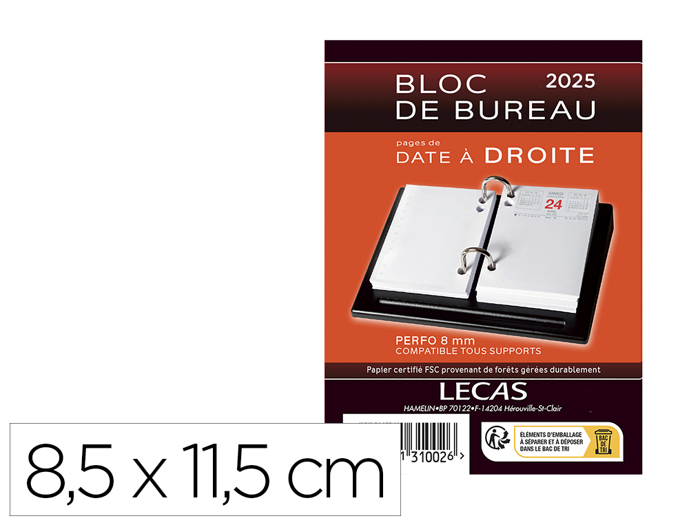 CALENDRIER LECAS BLOC DATE A DROITE 2025 1JOUR/PAGE        8,5X11,5CM