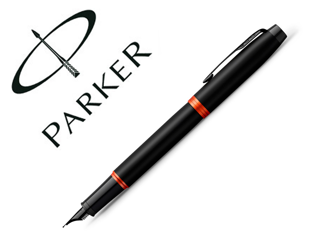 STYLO-PLUME PARKER IM VIBRANT RINGS NOIR LAQUE DETAILS      ORANGE VIF POINTE MOYENNE     ENCRE BLEU ETUI CADEAU