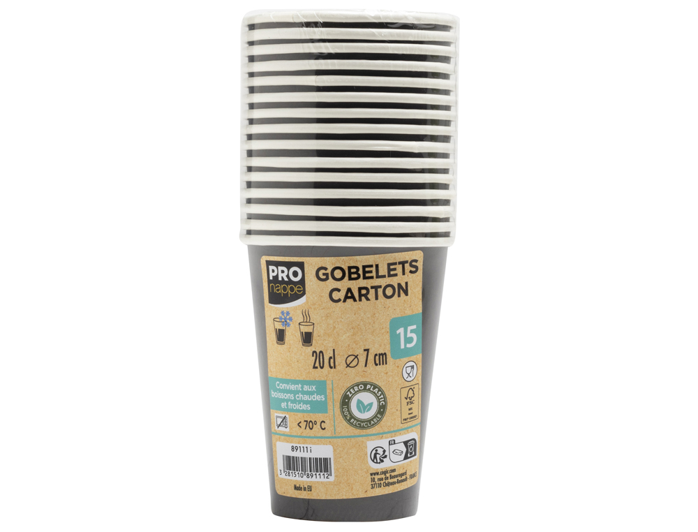 GOBELET EXACOMPTA CARTON 20CL COLORIS NOIR PAQUET 15 UNITES