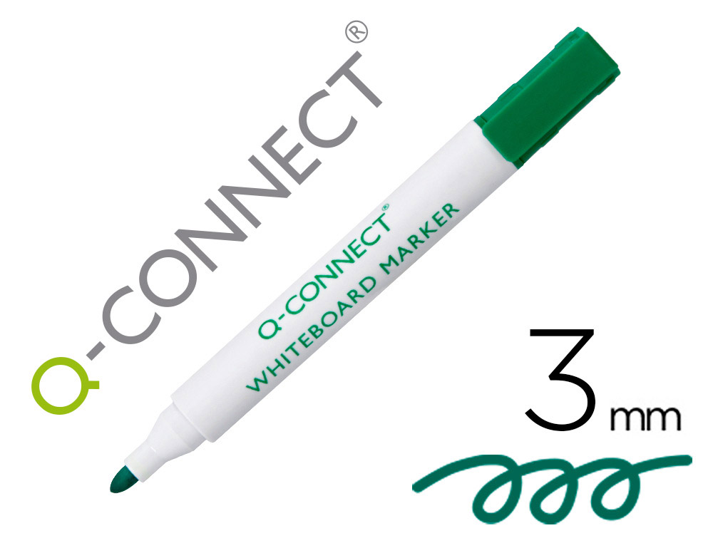 MARQUEUR Q-CONNECT TABLEAU BLANC POINTE OGIVE TRAC 2/3MM   CORPS PLASTIQUE ENCRE BASE    ALCOHOL COLORIS VERT