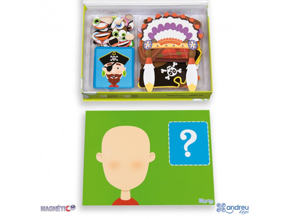 JEU DES VISAGES MAGNETIQUES A RECONSTITUER ANDREU TOYS EN   BOIS93 PIECES ET 12 FICHES    MODELES