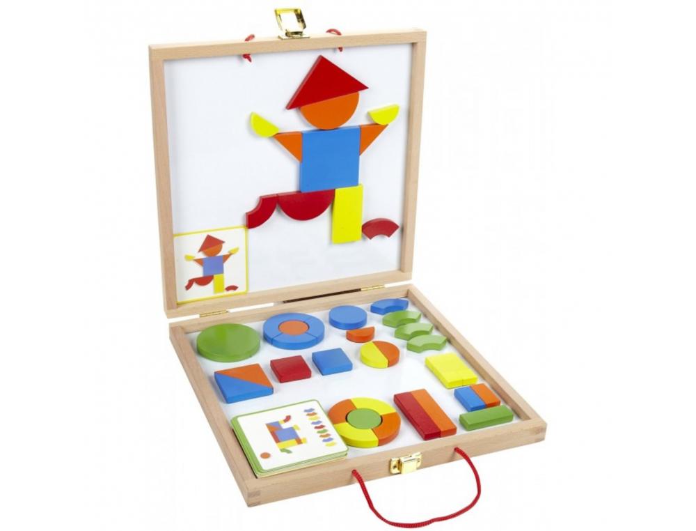 GEOFORME JEU MAGNETIQUE DJECO POUR RECONSTITUER TOUTES      SORTES DE FORMES 42 PIECES EN BOIS ET 24 MODELES