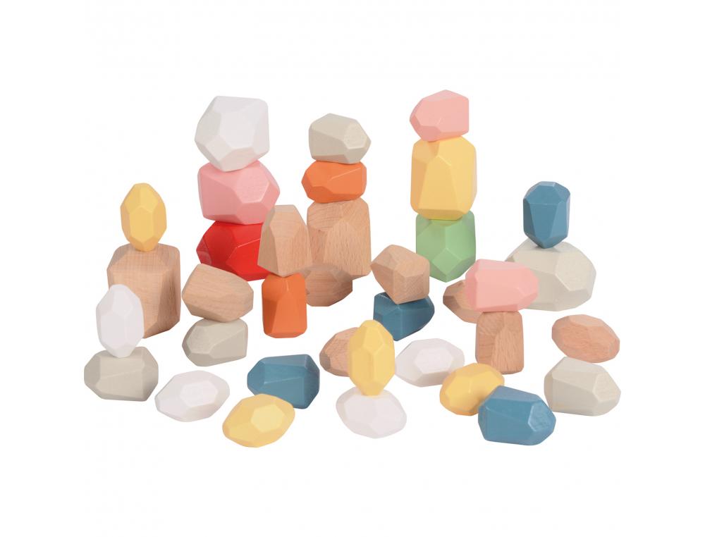 BLOCS OSCILLANTS EDUPLAY PIERRES EN BOIS FORMES        SPECIALES DIFFERENTES 36      PIECES COLORIS ASSORTIS