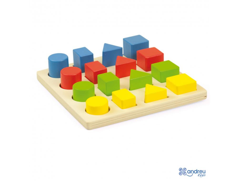JEUX D ASSOCIATION ANDREU TOYS ENCASTREMENT FORMES ET   COULEURS EN BOIS 16 PIECES 1  SUPPPORT