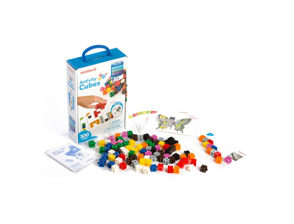 ATELIER CUBES MINILAND MATH PREMIERES NOTIONS             MATHEMATIQUES 100 CUBES 10    COLORIS ASSORTIS 20 CARTES D