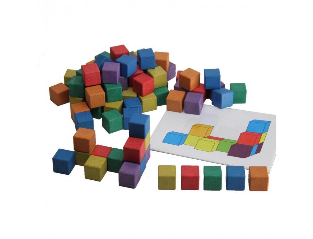 ACCESSOIRES POUR GEOMETRIE WISSNER CUBES 3D COLORES EN 6 COULEURS 2X2X2 CM 150 CUBES 1 MANUEL DE MODELES