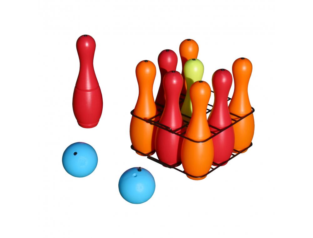 JEUX DE KERMESSE FIRST LOISIRS SET BOWLING EN PVC 9  QUILLES ET 2 BALLES PLASTIQUE TIENT DEBOUT 3 COLORIS