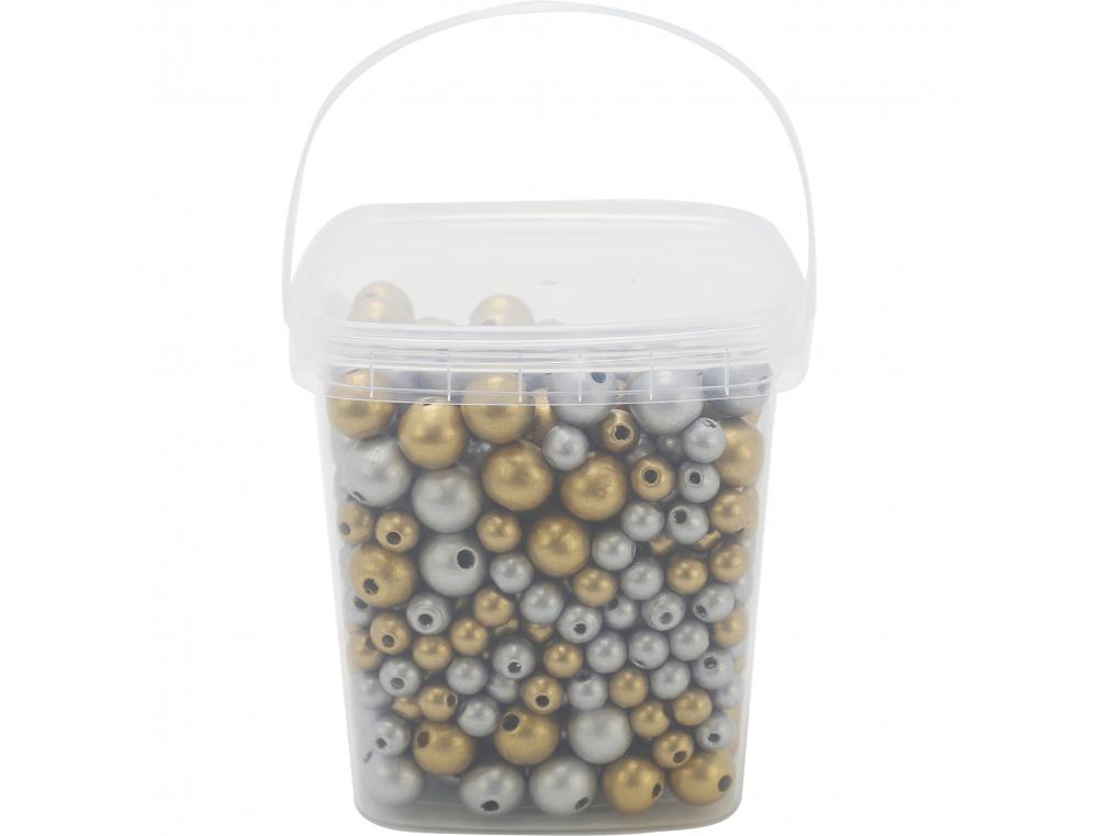 PERLE BOIS OCOLOR FORME RONDE 10-16MM COLORIS OR ET ARGENT  LOT DE 600 PERLES