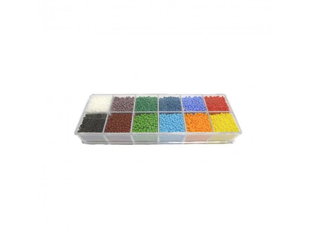 PERLE DE ROCAILLE INNSPIRO 2MM COLORIS OPAQUES ASSORTIS  COFFRET DE 12 COLORIS