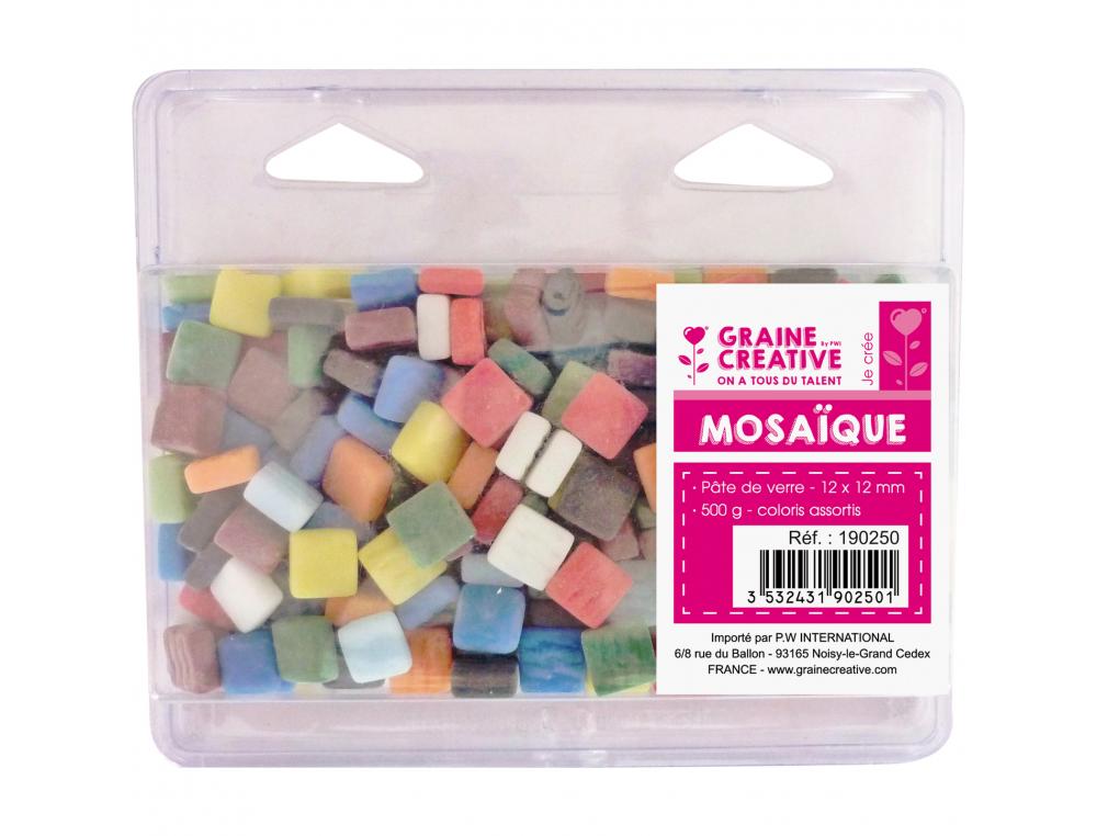 SACHET MOSAIQUES PATE DE VERRE GRAINE CREATIVE 12X12MM 500G 400 PIECES 10 COLORIS    ASSORTIS