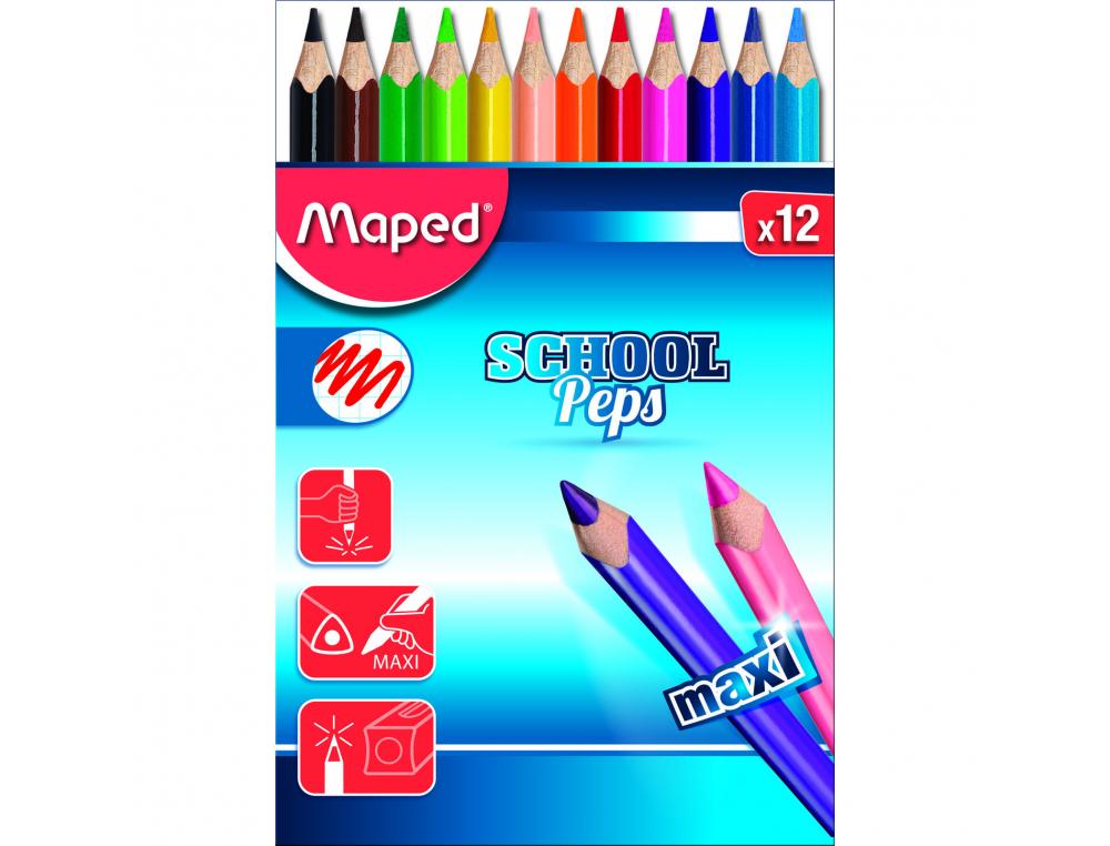 CRAYON SCHOOL PEPS MAXI MAPED CORPS TRIANGULAIRE COLORIS    ASSORTIS ETUI 12 UNITES