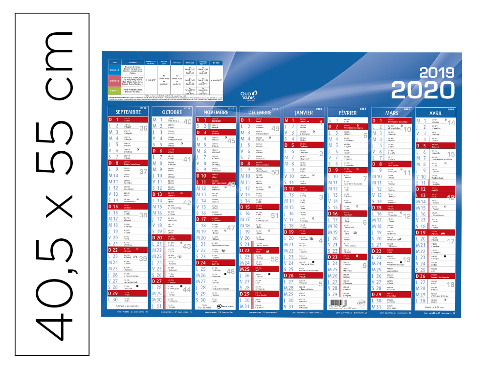 CALENDRIER BANQUE QUOVADIS GRAND FORMAT 40,5X55CM        SEPTEMBRE A DECEMBRE