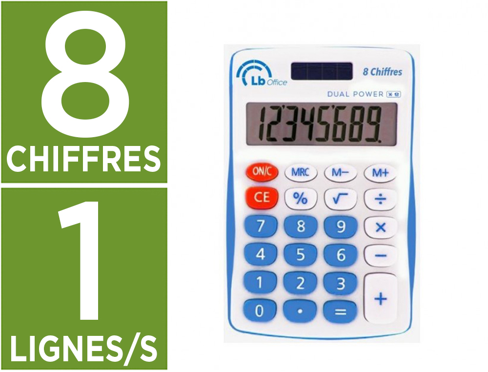 CALCULATRICE DE POCHE EASY LB OFFICE 8 CHIFFRES SOLAIRE OU  PILE COLORIS ASSORTIS