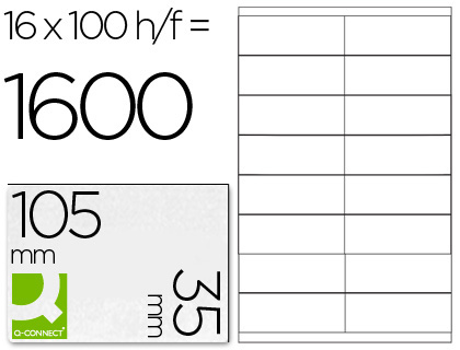 TIQUETTE ADHSIVE Q-CONNECT 105X35MM COINS DROITS IMPRIMANTE JET D'ENCRE LASER COPIEUR BOTE 100 FEUILLES 1600 UNITS