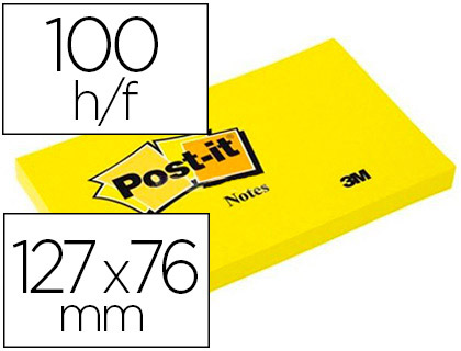 BLOC-NOTES POST-IT COULEURS NON 127X76MM 100F REPOSITIONNABLES COLORIS JAUNE FLUO