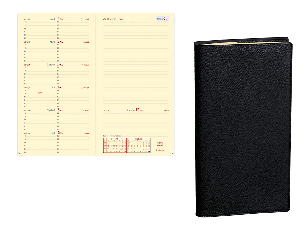 AGENDA QUO VADIS ITALNOTE IMPALA DCEMBRE/DCEMBRE 80X170MM 1 SEMAINE 2 PAGES COLORIS NOIR