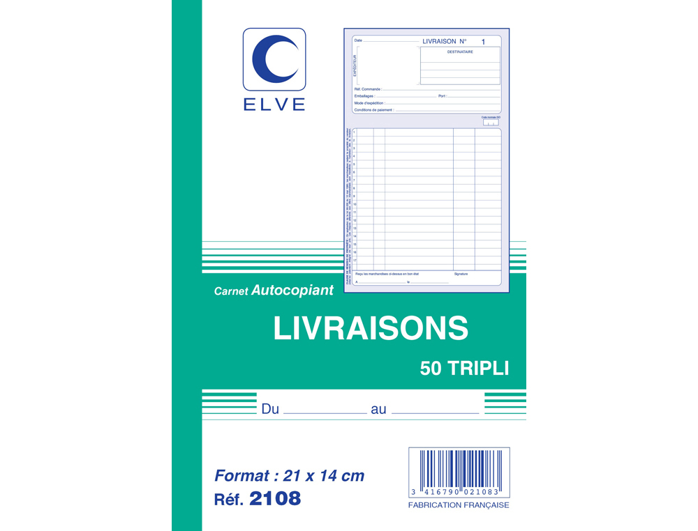 MANIFOLD ELVE AUTOCOPIANT 140X210MM FOLIOTAGE 50 TRIPLIS LIVRAISONS