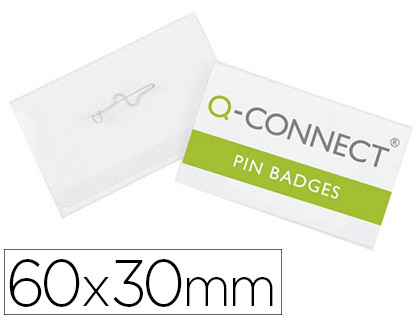 BADGE Q-CONNECT PVC RIGIDE PI NGLE FORMAT 30X60MM COLORIS TRANSPARENT BOTE 100U