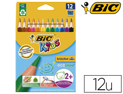 CRAYON COULEUR BIC KIDS EVOLUTION RSINE SYNTHSE 140MM TRIANGLE GROS MODULE RSISTE MORDILLAGE TUI CARTON 12 UNITS