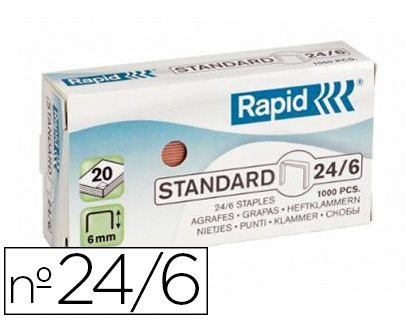 AGRAFE RAPID STANDARD 24/6 CUIVRE FIL SOUPLE CONFORT CAPACIT AGRAFAGE 20F BOTE 1000 UNITS