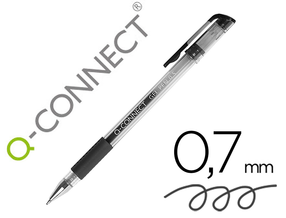 STYLO-BILLE Q-CONNECT CRITURE MOYENNE 0.5MM CORPS TRANSLUCIDE GRIP CAOUTCHOUC COLORIS NOIR