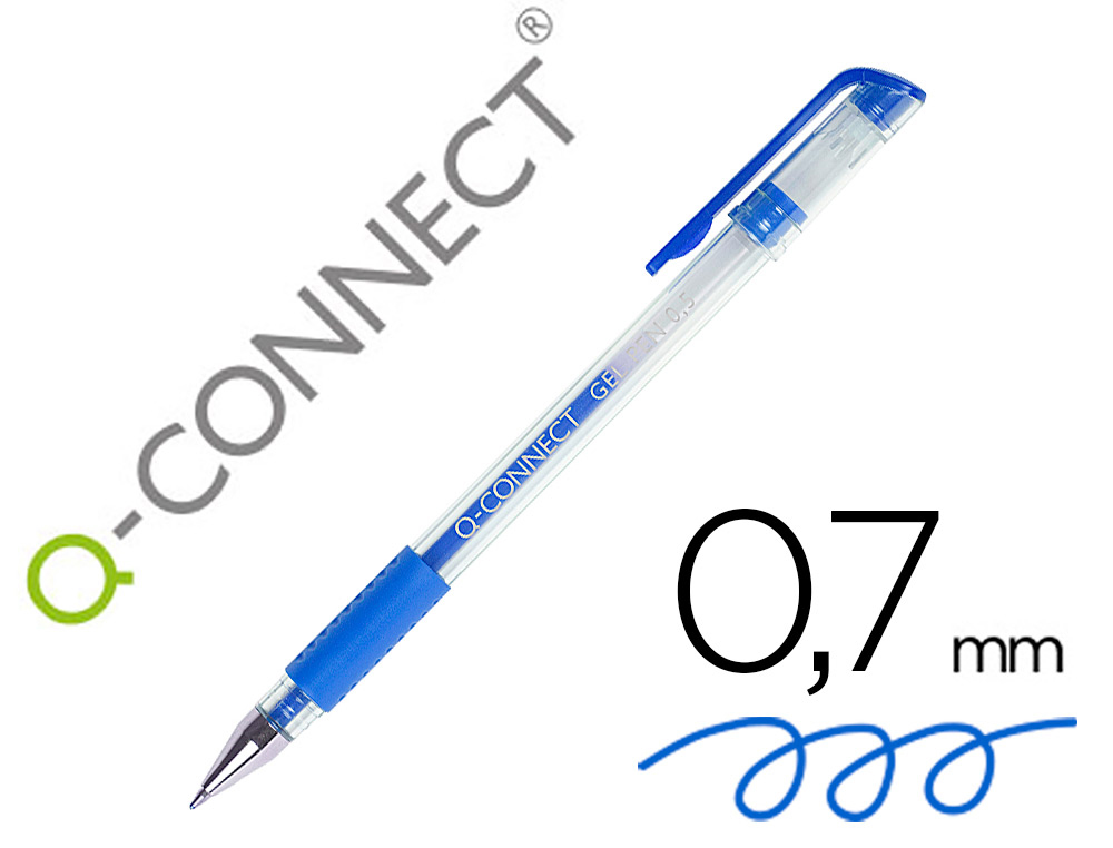 STYLO-BILLE Q-CONNECT CRITURE MOYENNE 0.5MM CORPS TRANSLUCIDE GRIP CAOUTCHOUC COLORIS BLEU