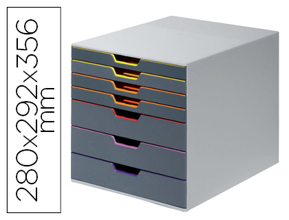 MODULE CLASSEMENT DURABLE VARICOLOR ABS 7 TIROIRS DIFFRENTES HAUTEURS PORTE-TIQUETTES INSERTIONS PERSONNALISABLES